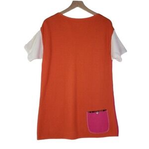 Margaret Winters Reversible Sweater‎ Knit Tunic Top S Pink Orange White Artsy